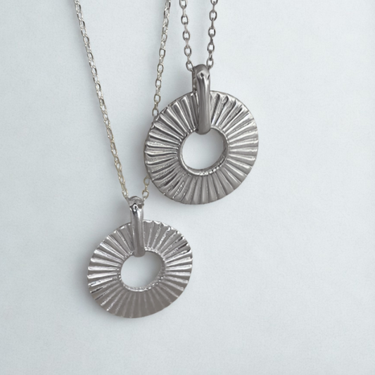 tactile silver disk pendant necklace